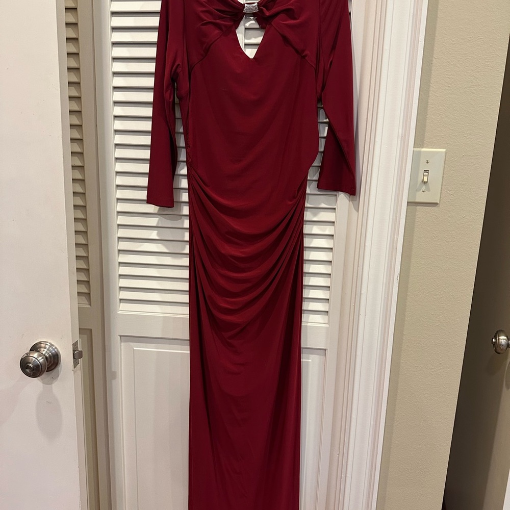 MARINA Red Ruched Cut Out Gown